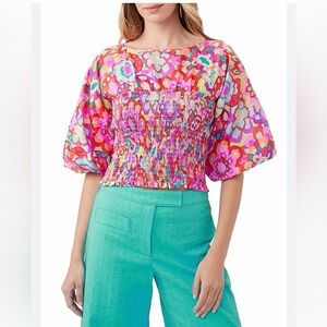 Trina Turk Vibrant Floral Smocked Blouse